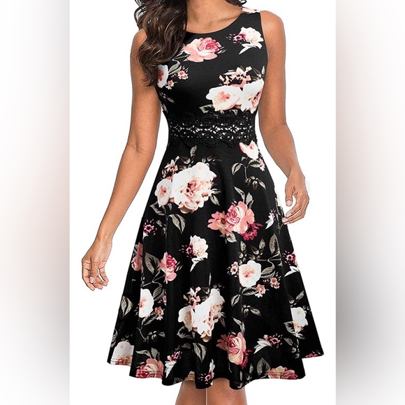 Dresses & Skirts - HOMEYEE Women's Floral A-Line Fit & Flare Embroidery Casual Dress